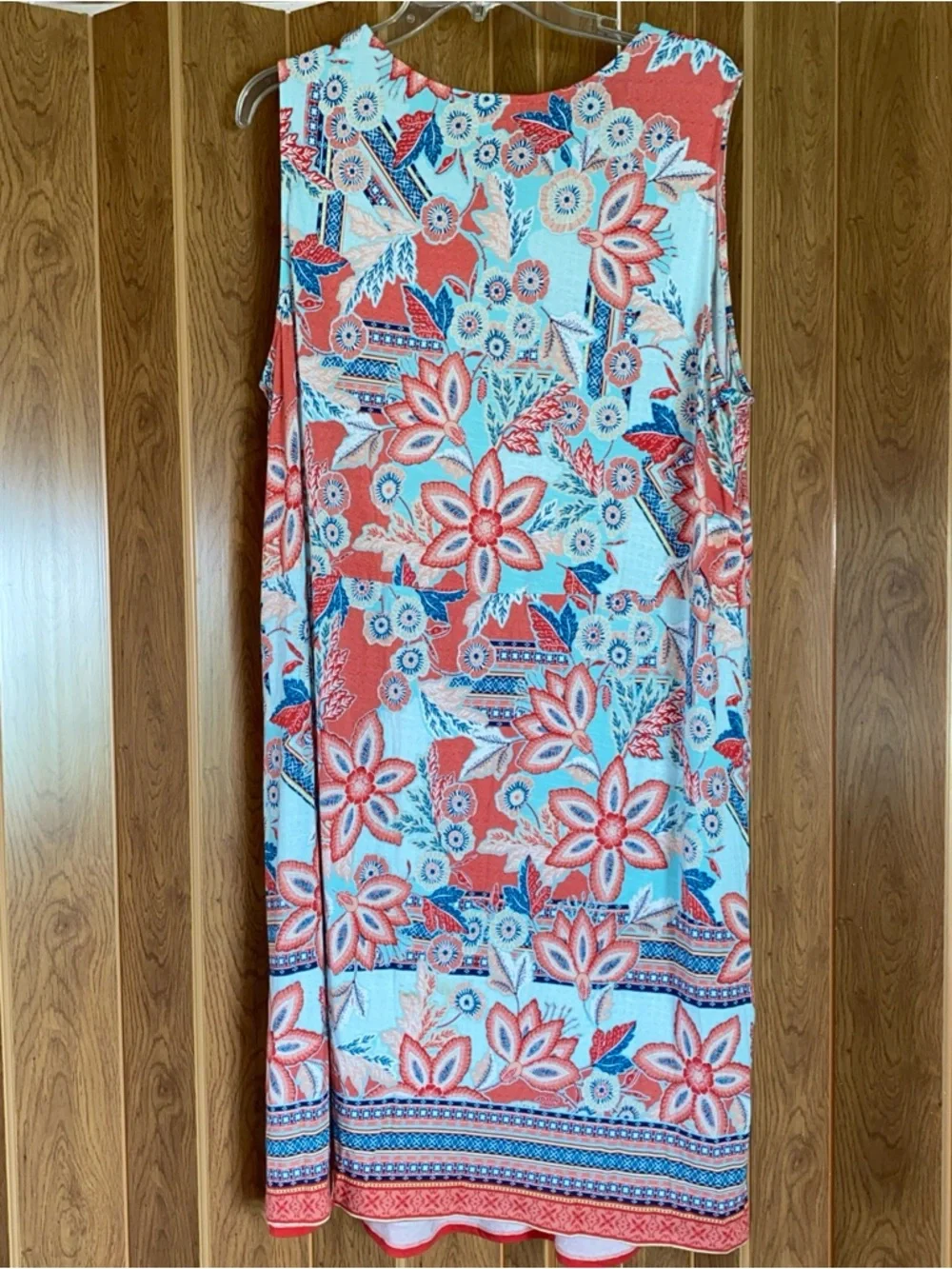 J Jill Sleeveless Floral Midi Dress Size 2X Blue Orange Boho Artsy Mature Strech